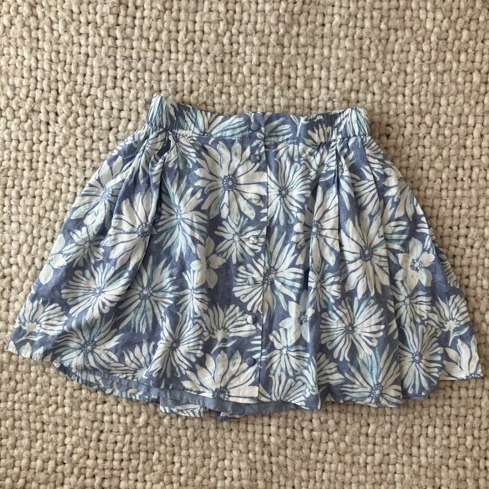 Urban Outfitters Small Button Front Blue Floral Mini Skirt Pleats Boho Preppy